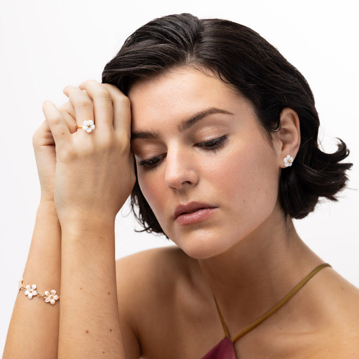 Adeline - Kedjearmband Rosa Emaljblommor