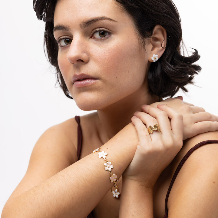 Adeline - Kedjearmband Rosa Emaljblommor