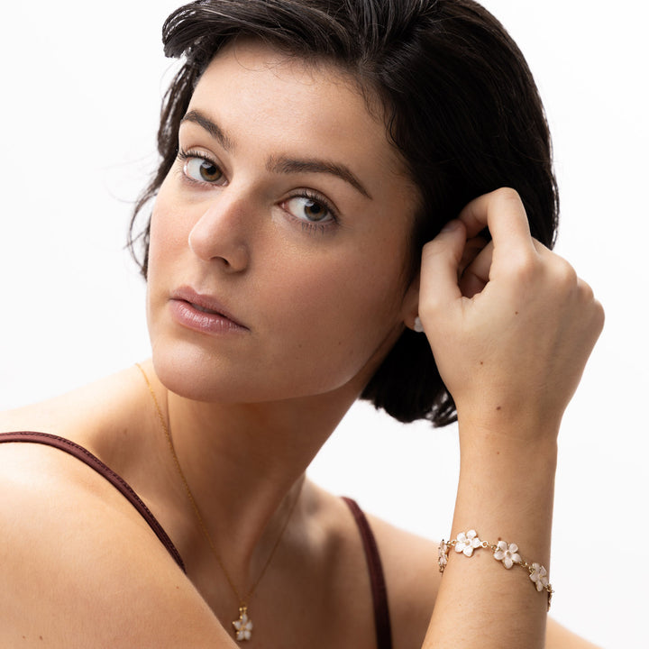 Adeline - Kedjearmband Rosa Emaljblommor