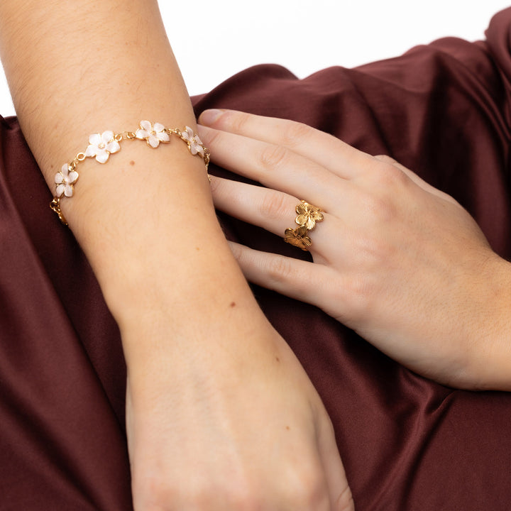 Adeline - Kedjearmband Rosa Emaljblommor