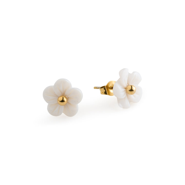 Ellen – Studs Örhängen Blomma Vit Rostfritt Stål