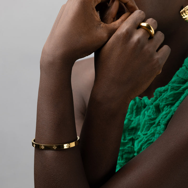 Liv - Bangle Armband Kristall & Klöver Rostfritt Stål