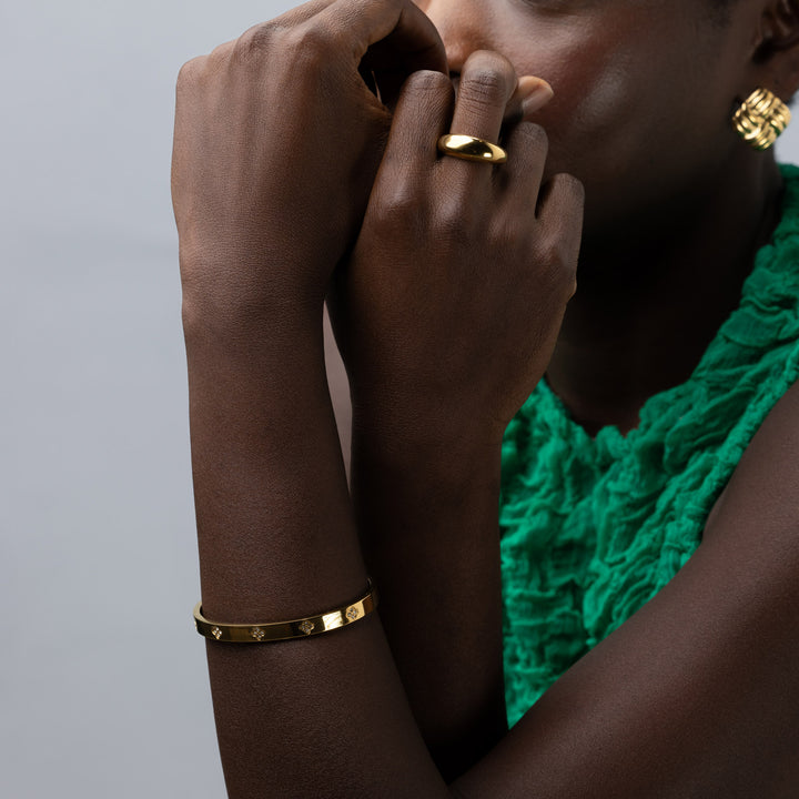 Liv - Bangle Armband Kristall & Klöver Rostfritt Stål