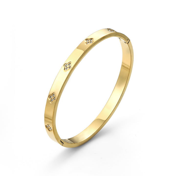 Liv - Bangle Armband Kristall & Klöver Rostfritt Stål 