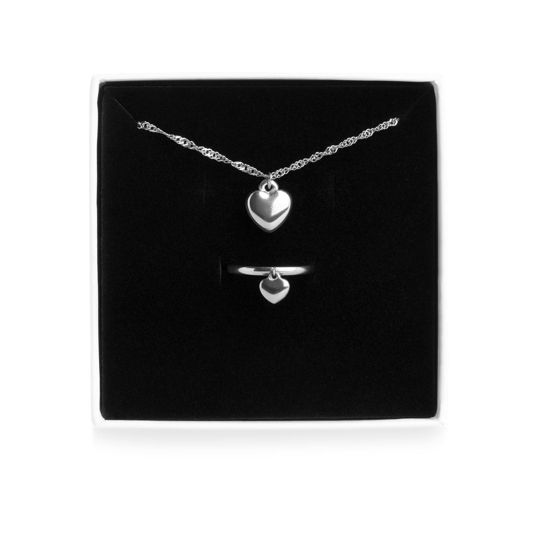 Hjärta Smyckeset Halsband & Ring Rostfritt Stål