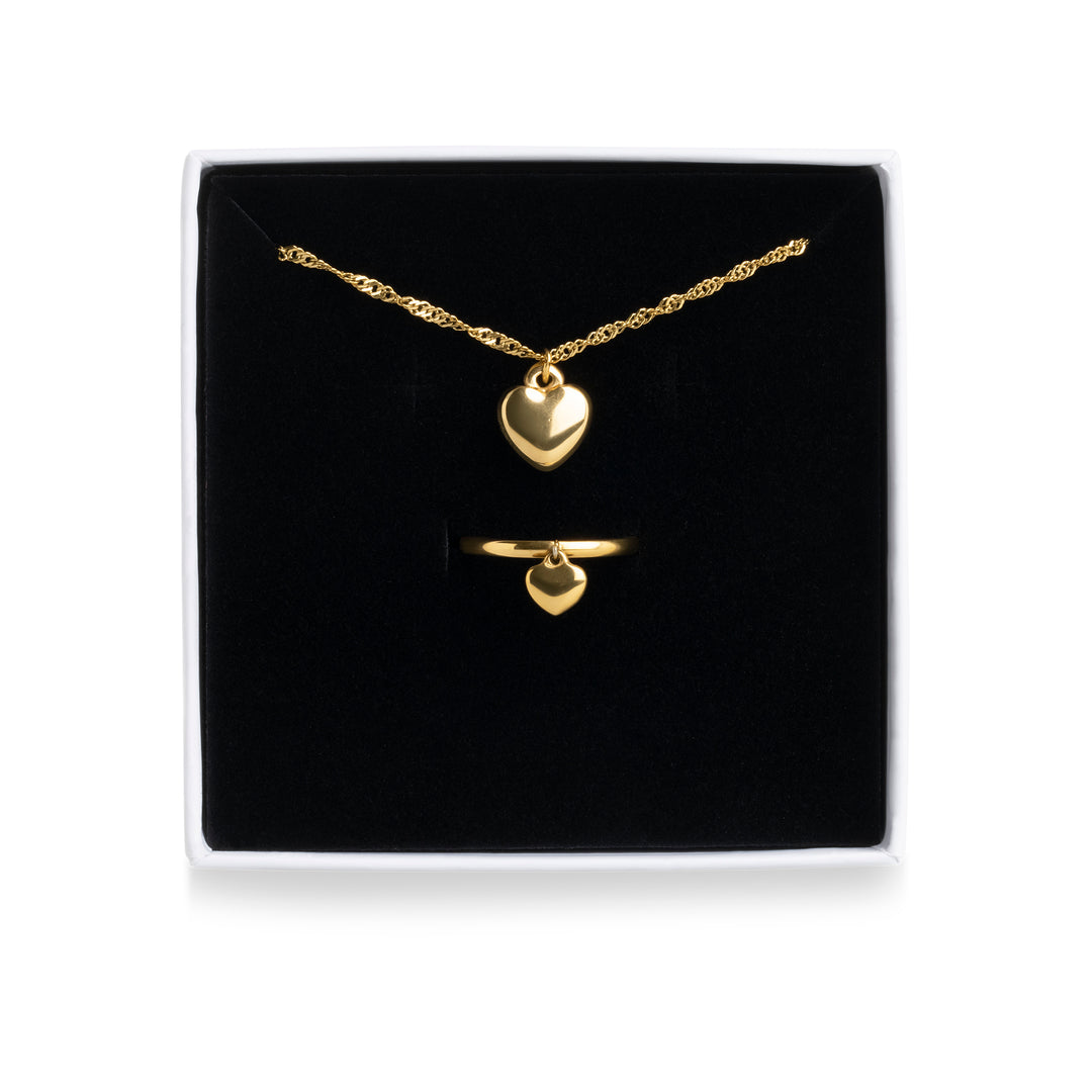 Hjärta Smyckeset Halsband & Ring Rostfritt Stål