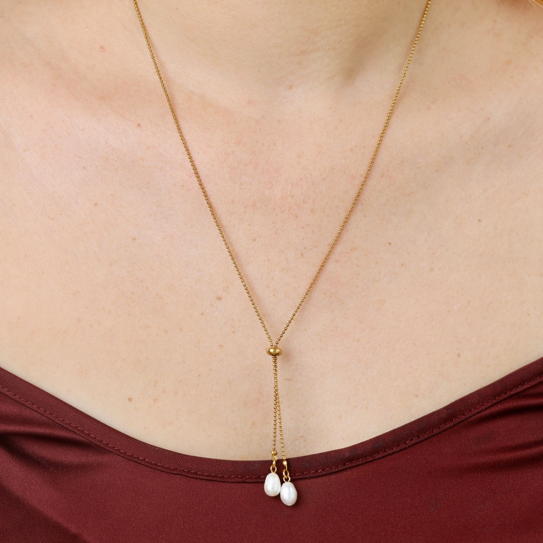Barbro - Lariat Pearl Necklace Stainless Steel