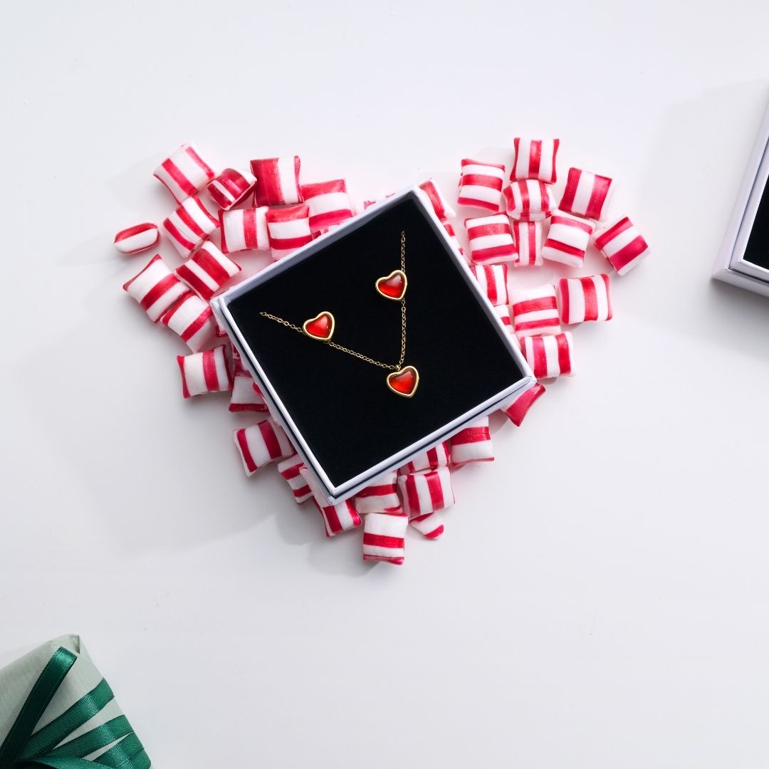 Sonja Smyckeset Hjärta Halsband & Örhängen Rostfritt Stål